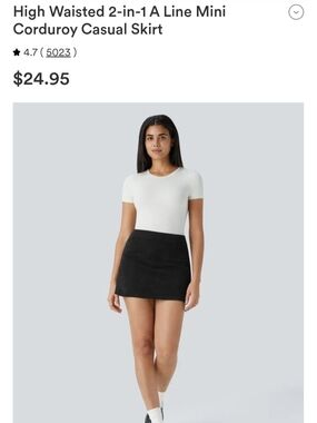 NWT Halara High Waisted 2-in-1 A-Line Mini Corduroy Skirt - Black